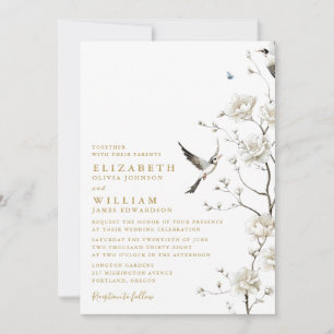 Elegante Gold-Chinoiserie-Floral-Hochzeit QR-Code Einladung
