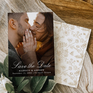 Elegante Gold-Chinoiserie-Foto-Hochzeit Save The Date
