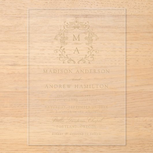 Elegante Gold Chinoiserie Viktorianische Hochzeit Acryleinladungen (Vorderseite)