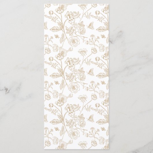 Elegante Gold Chinoiserie Viktorianische Hochzeit Menükarte (Rückseite)