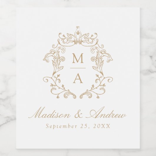 Elegante Gold Chinoiserie Wappen Monogram Wedding Weinetikett (Einzelnes Label)