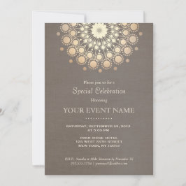 Elegante Gold Circle Motif Taupe Linen Formal auss Einladung
