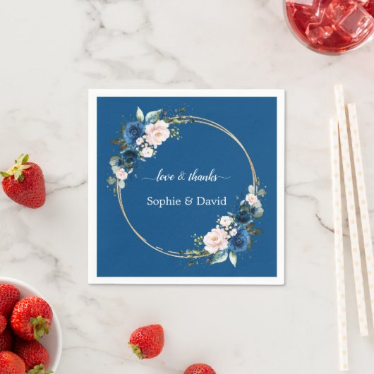 Elegante Gold Class Blue Pink Blume Blühende Hochz Serviette (Beispiel)