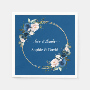 Elegante Gold Class Blue Pink Blume Blühende Hochz Serviette
