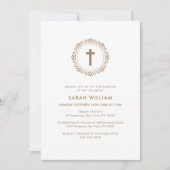 Elegante Gold Classic Cross Wreath Baptisse Einladung (Vorderseite)