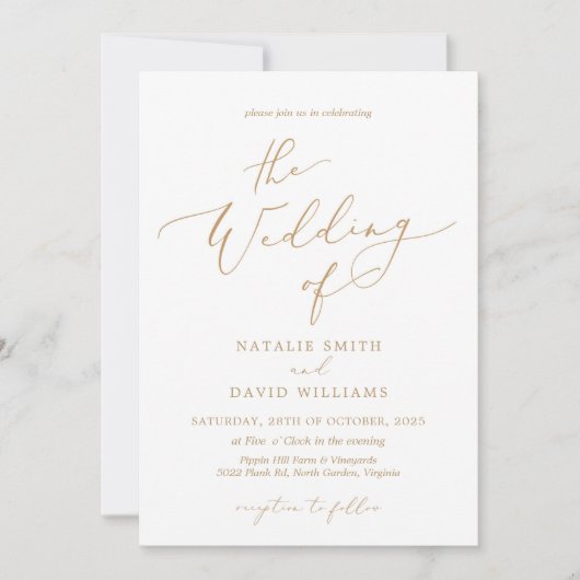 Elegante Gold Color Script Einladung (Vorderseite)