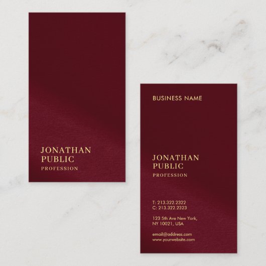 Elegante Gold Color Text Burgundy Template Luxus Visitenkarte (Vorne/Hinten)