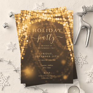 Elegante Gold Company Holiday Party String Lights Einladung