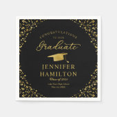 Elegante Gold Confetti auf dem Schwarzen Abschluss Serviette (Vorderseite)