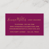 Elegante Gold Confetti & Fuchsia Beruflich Visitenkarte (Rückseite)