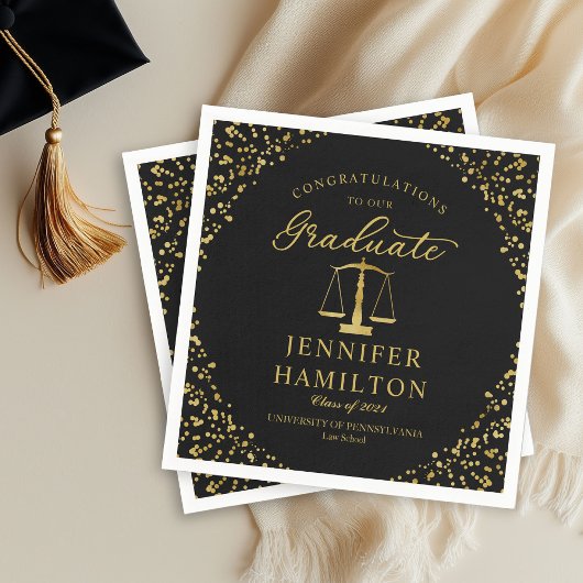 Elegante Gold Confetti Law School Abschluss Black Serviette