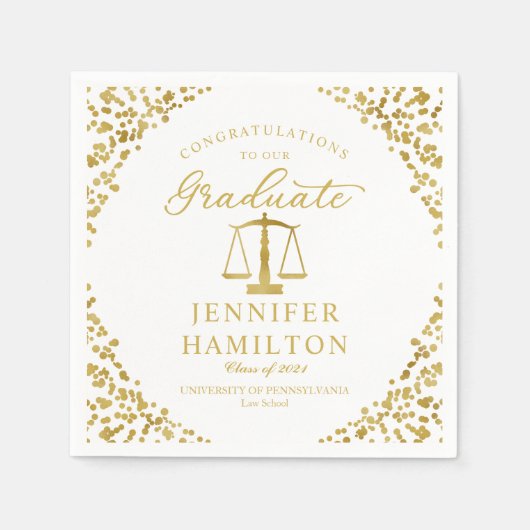 Elegante Gold Confetti Law School Abschluss White Serviette (Vorderseite)