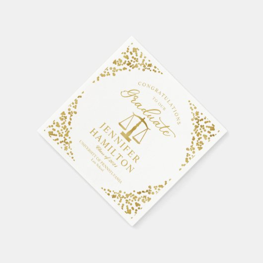 Elegante Gold Confetti Law School Abschluss White Serviette (Ecke)