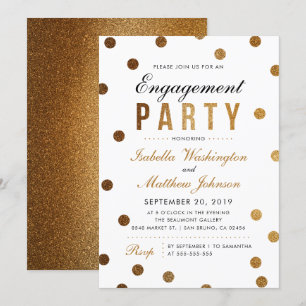 Elegante Gold Confetti & White Engagement Party Einladung