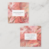 Elegante Gold Coral Pink Fern Blätter Quadratische Visitenkarte (Vorne/Hinten)