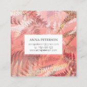 Elegante Gold Coral Pink Fern Blätter Quadratische Visitenkarte (Rückseite)