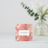 Elegante Gold Coral Pink Fern Blätter Quadratische Visitenkarte (Stehend Vorderseite)