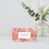 Elegante Gold Coral Pink Fern Blätter Visitenkarte (Stehend Vorderseite)