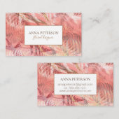 Elegante Gold Coral Pink Fern Blätter Visitenkarte (Vorne/Hinten)