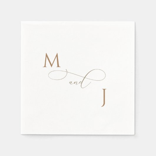 Elegante Gold Couple Script-Initials Hochzeit Serviette (Vorderseite)