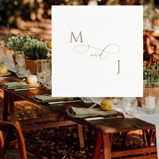 Elegante Gold Couple Script-Initials Hochzeit Serviette