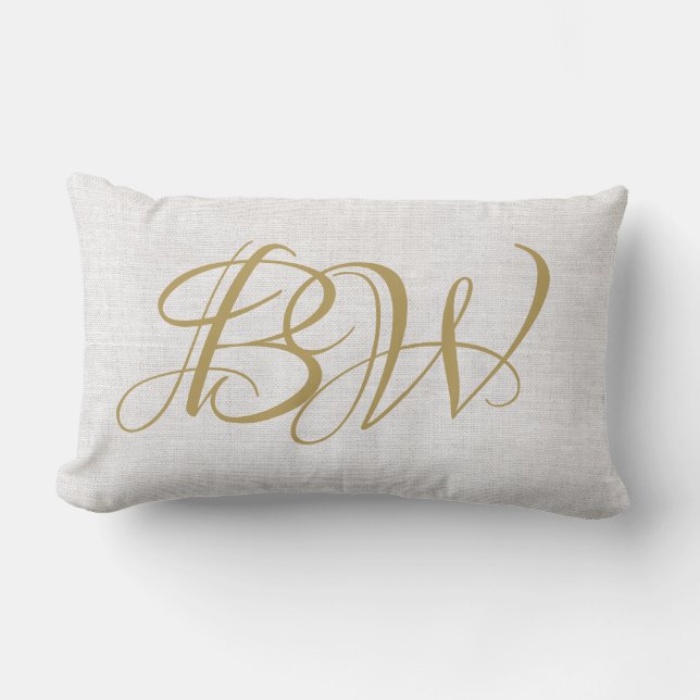 Elegante Gold Couples Monogram Initials White Line Lendenkissen (Vorderseite)
