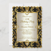 Elegante Gold Cream Damask Black Birthday Party Einladung (Vorderseite)