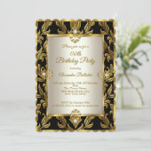Elegante Gold Cream Damask Black Birthday Party Einladung (Stehend Vorderseite)