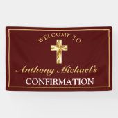 Elegante Gold Cross Burgundy Boys Bestätigung Banner (Horizontal)