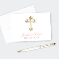 Elegante Gold Cross Pink Baby Girl Taufe