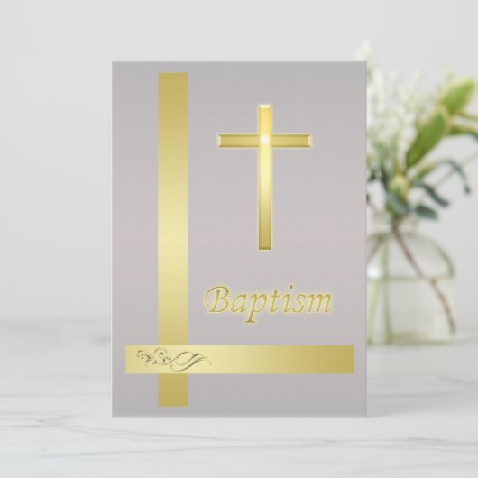 Elegante Gold Cross Taufe Einladung zur Weihnachts (Stehend Vorderseite)
