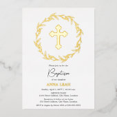 Elegante Gold Cross Taufe Folieneinladung (Vorderseite)