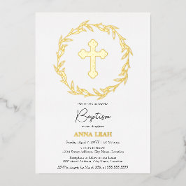 Elegante Gold Cross Taufe Folieneinladung