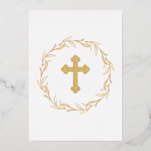 Elegante Gold Cross Taufe Folieneinladung (Rückseite)