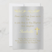 Elegante Gold Cross Taufen auf Metall Hintergrund Einladung (Rückseite)