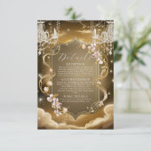Elegante Gold Crystals Chandelier Wedding Begleitkarte (Stehend Vorderseite)