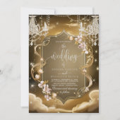 Elegante Gold Crystals Chandelier Wedding Einladung (Vorderseite)