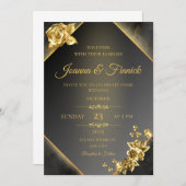 Elegante Gold Curls auf Black - Budget Wedding Rec Einladung (Vorne/Hinten)