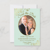 Elegante Gold Curls & Foto Neo Mint Green Wedding Save The Date (Vorderseite)