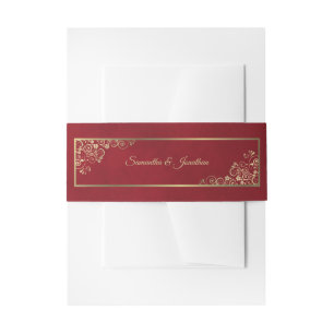 Elegante Gold Curls & Wirbel Crimson Red Wedding Einladungsbanderole