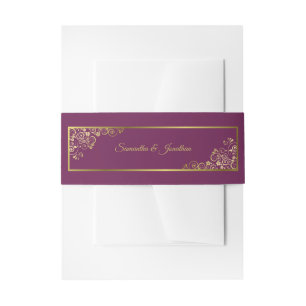 Elegante Gold Curls & Wirbel Magenta Wedding Einladungsbanderole