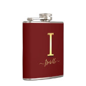 Elegante Gold Custom Monogram I Name Flask Flachmann (Rechts)