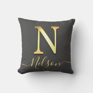 Elegante Gold Custom Monogram N Name Throw Pillow Kissen