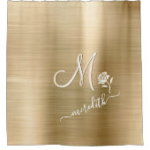 Elegante Gold Custom Monogram Name Blume Duschvorhang (Vorderseite)