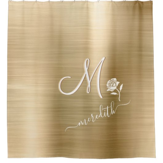 Elegante Gold Custom Monogram Name Blume Duschvorhang (Vorderseite)