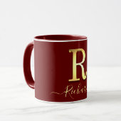 Elegante Gold Custom Monogram R Name Tasse (Vorderseite Links)