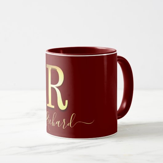 Elegante Gold Custom Monogram R Name Tasse (VorderseiteRechts)