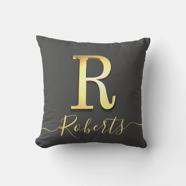 Elegante Gold Custom Monogram R Name Throw Pillow Kissen (Vorderseite)