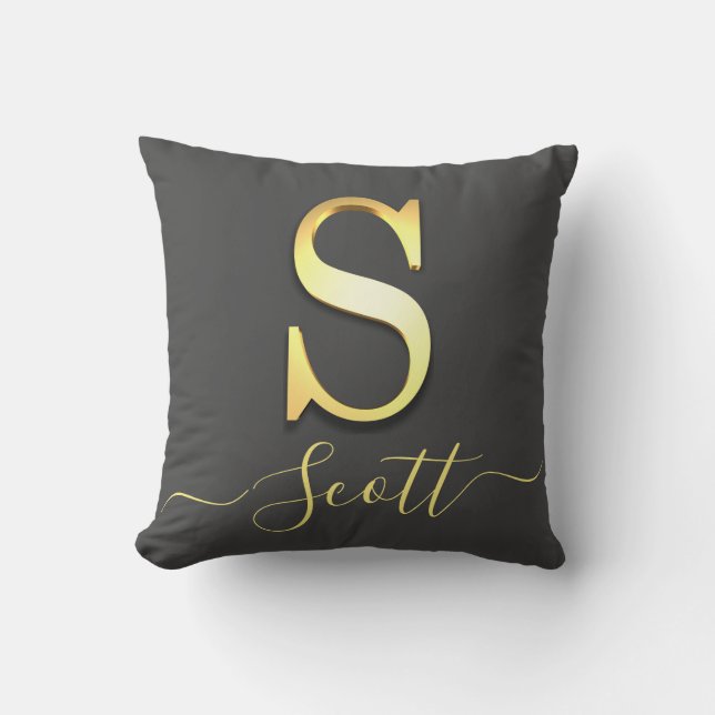 Elegante Gold Custom Monogram S Name Throw Pillow Kissen (Vorderseite)