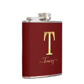 Elegante Gold Custom Monogram T Name Flask Flachmann (Rechts)